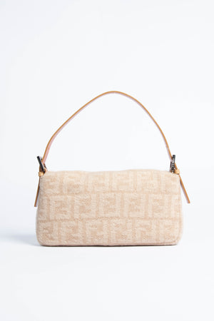 Vintage Fendi Beige Zucca Cashmere Baguette Shoulder Bag