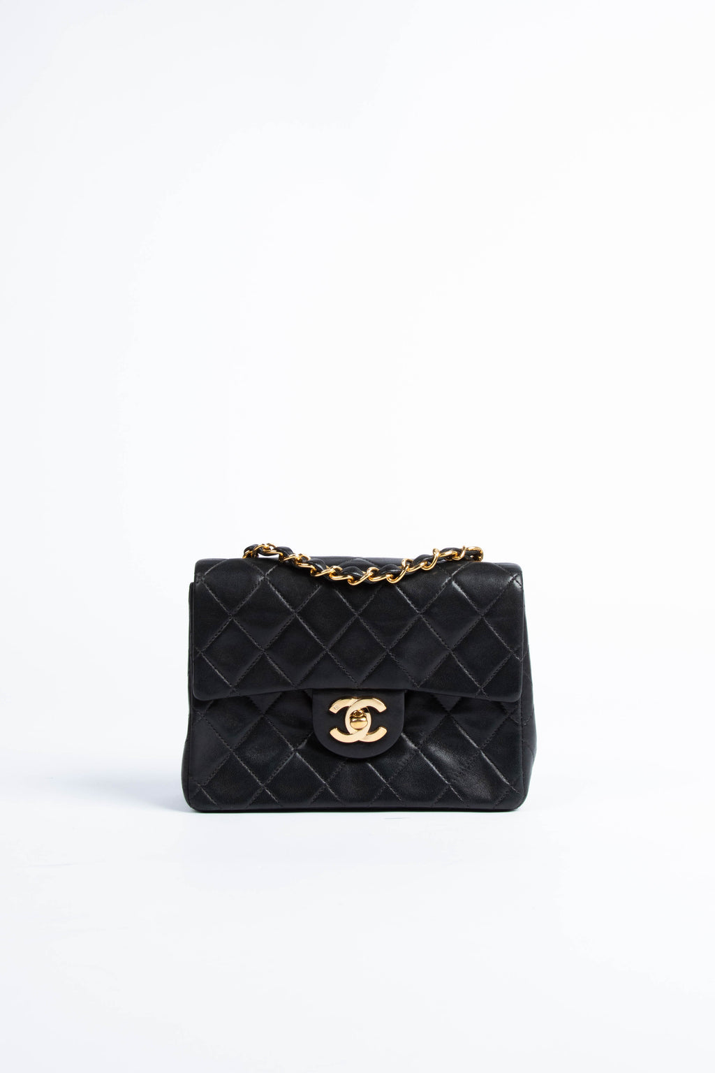 90s Chanel Black Lambskin Mini Square Bag with 24K GHW