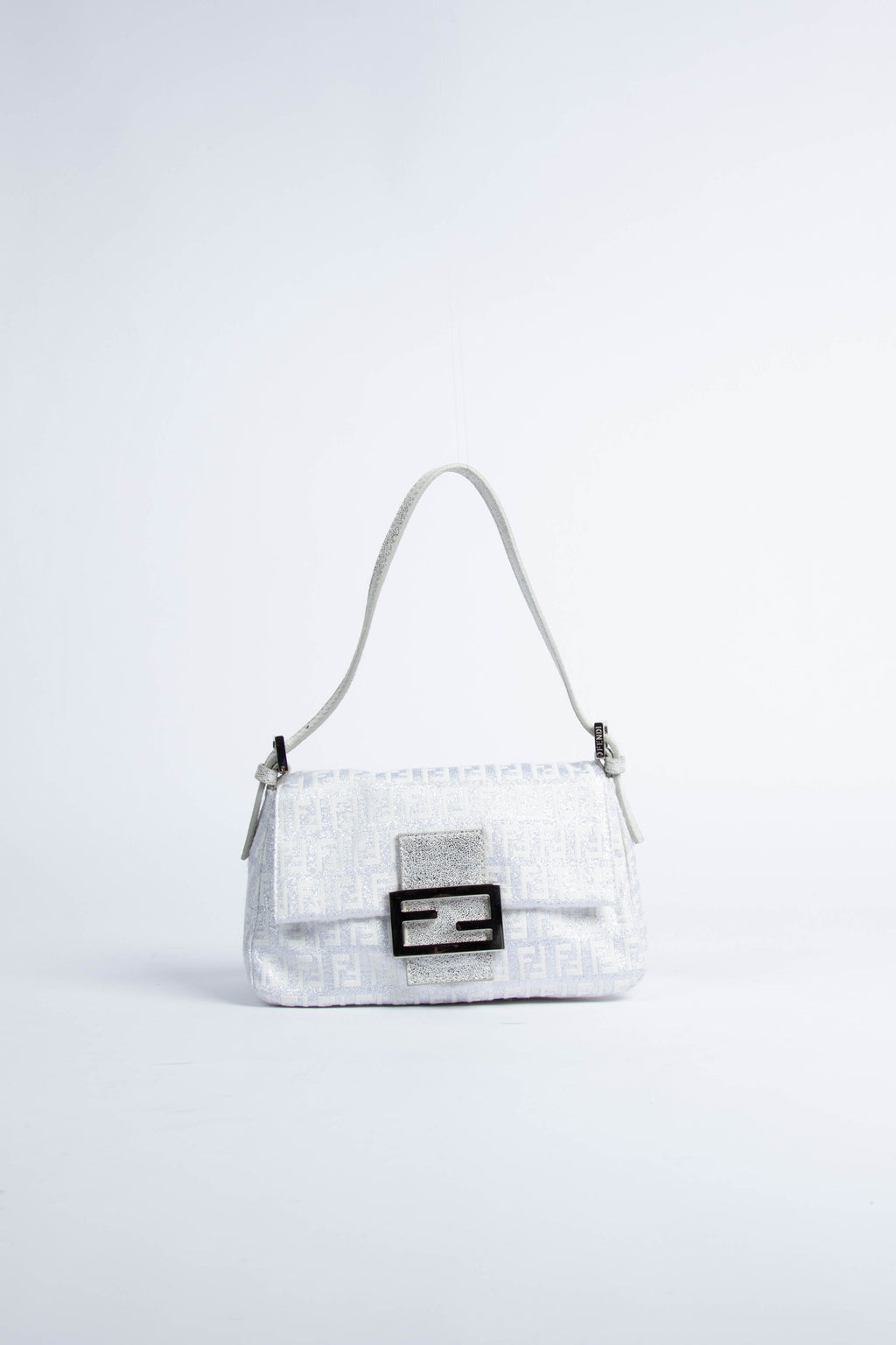 Vintage Fendi Silver Zucchino Small Shoulder Bag