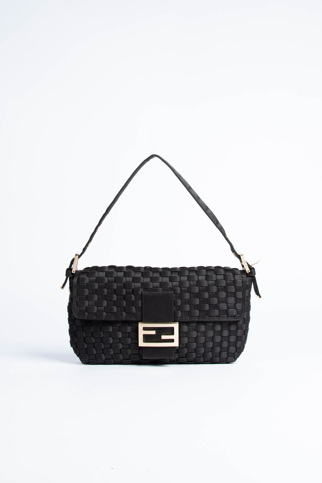 Vintage Fendi Black Woven Baguette Shoulder Bag