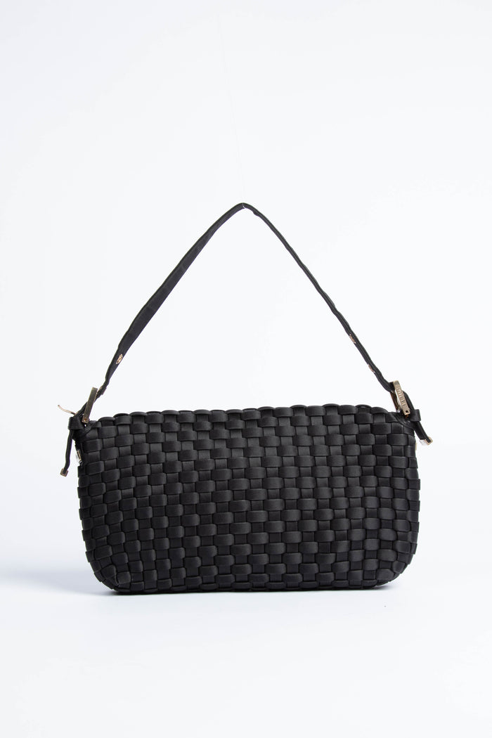 Vintage Fendi Black Woven Baguette Shoulder Bag