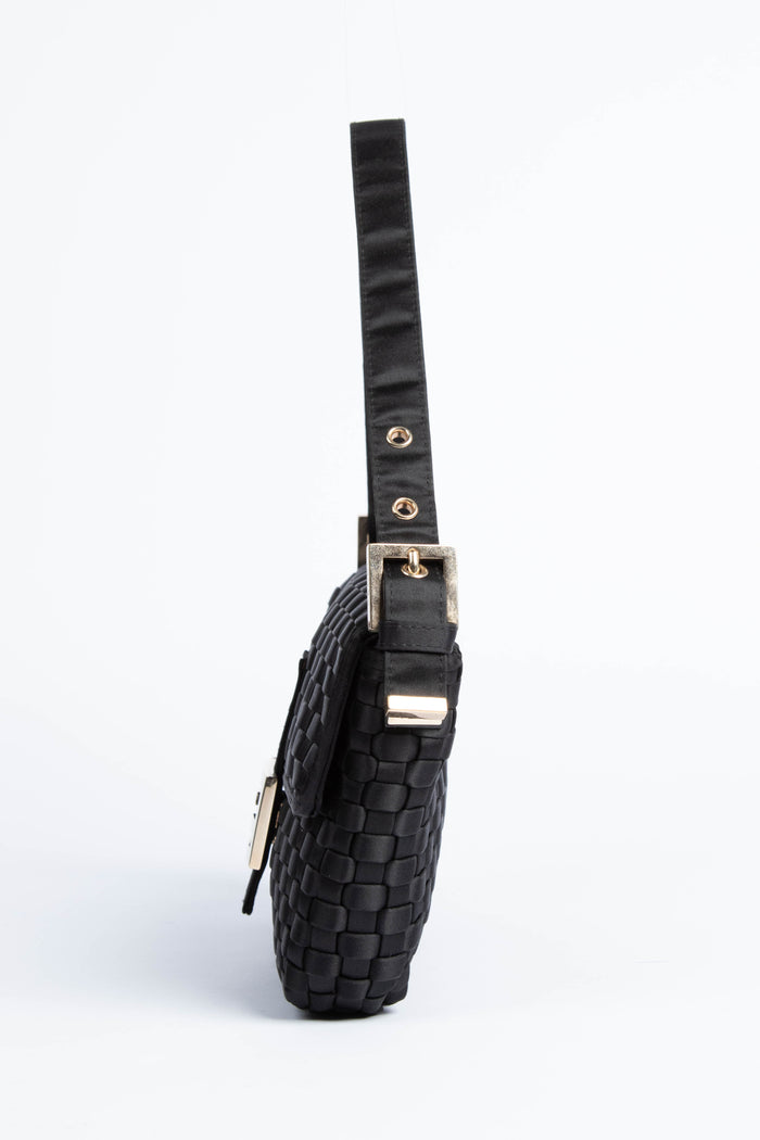 Vintage Fendi Black Woven Baguette Shoulder Bag