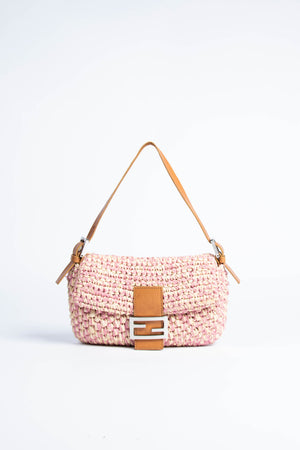 Vintage Fendi Pink Crochet Baguette Shoulder Bag