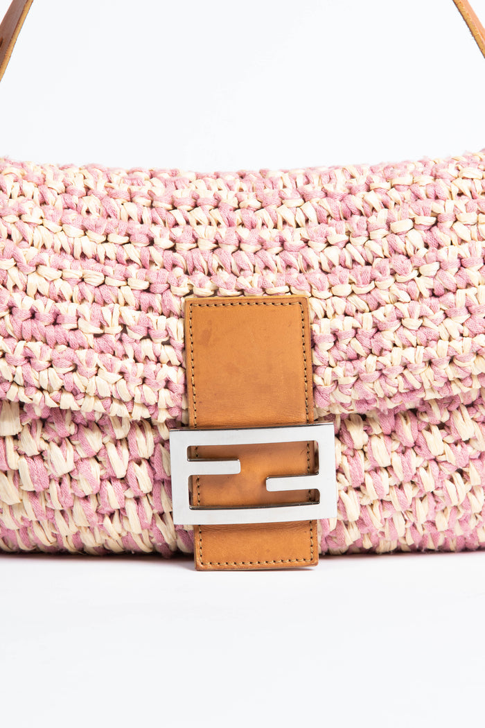 Vintage Fendi Pink Crochet Baguette Shoulder Bag