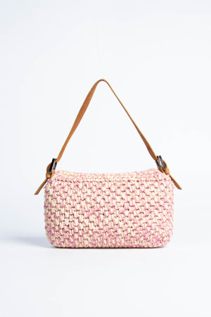 Vintage Fendi Pink Crochet Baguette Shoulder Bag