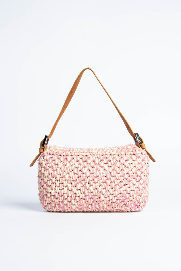 Vintage Fendi Pink Crochet Baguette Shoulder Bag