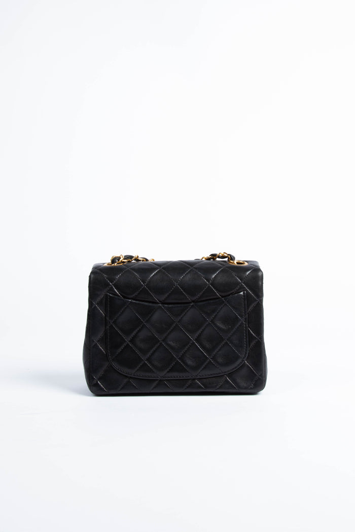 90s Chanel Black Lambskin Mini Square Bag with 24K GHW