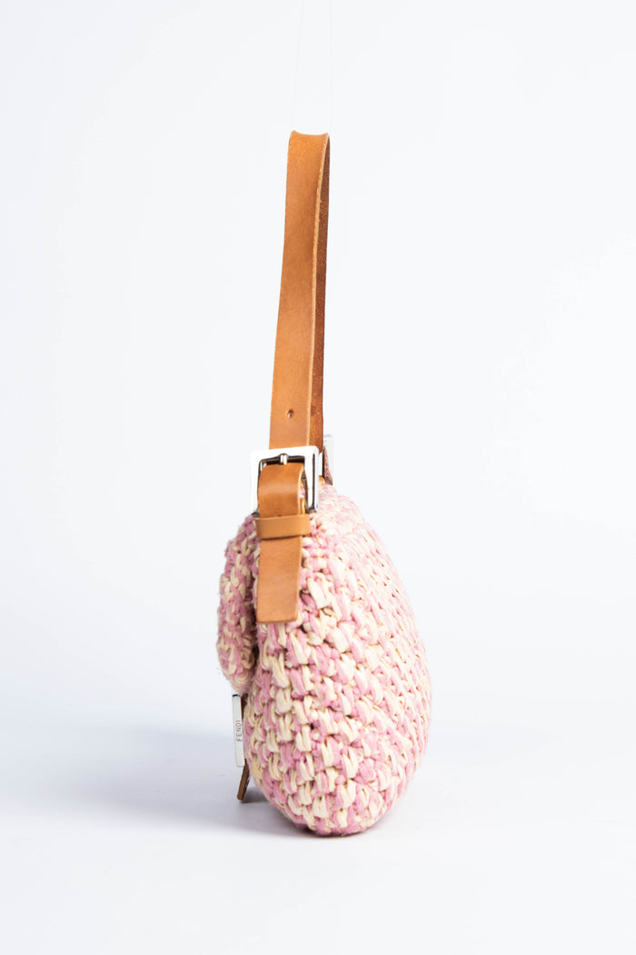 Vintage Fendi Pink Crochet Baguette Shoulder Bag