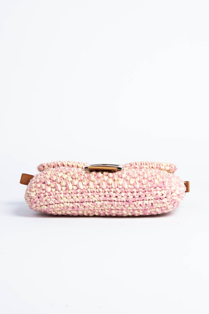 Vintage Fendi Pink Crochet Baguette Shoulder Bag