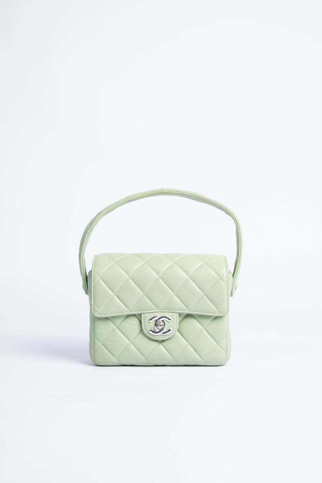 90s Chanel Pastel Green Leather Mini Top Handle Bag