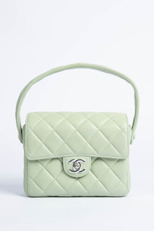 90s Chanel Pastel Green Leather Mini Top Handle Bag