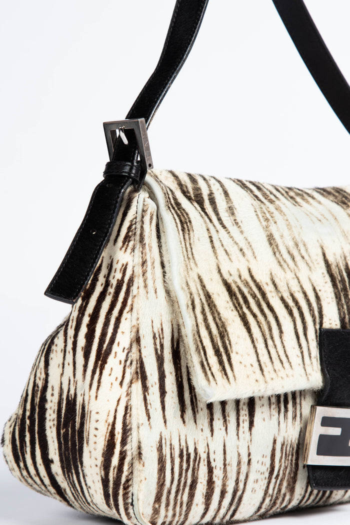 Vintage Fendi Animal Print Pony Hair Mamma Baguette Shoulder Bag