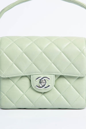 90s Chanel Pastel Green Leather Mini Top Handle Bag