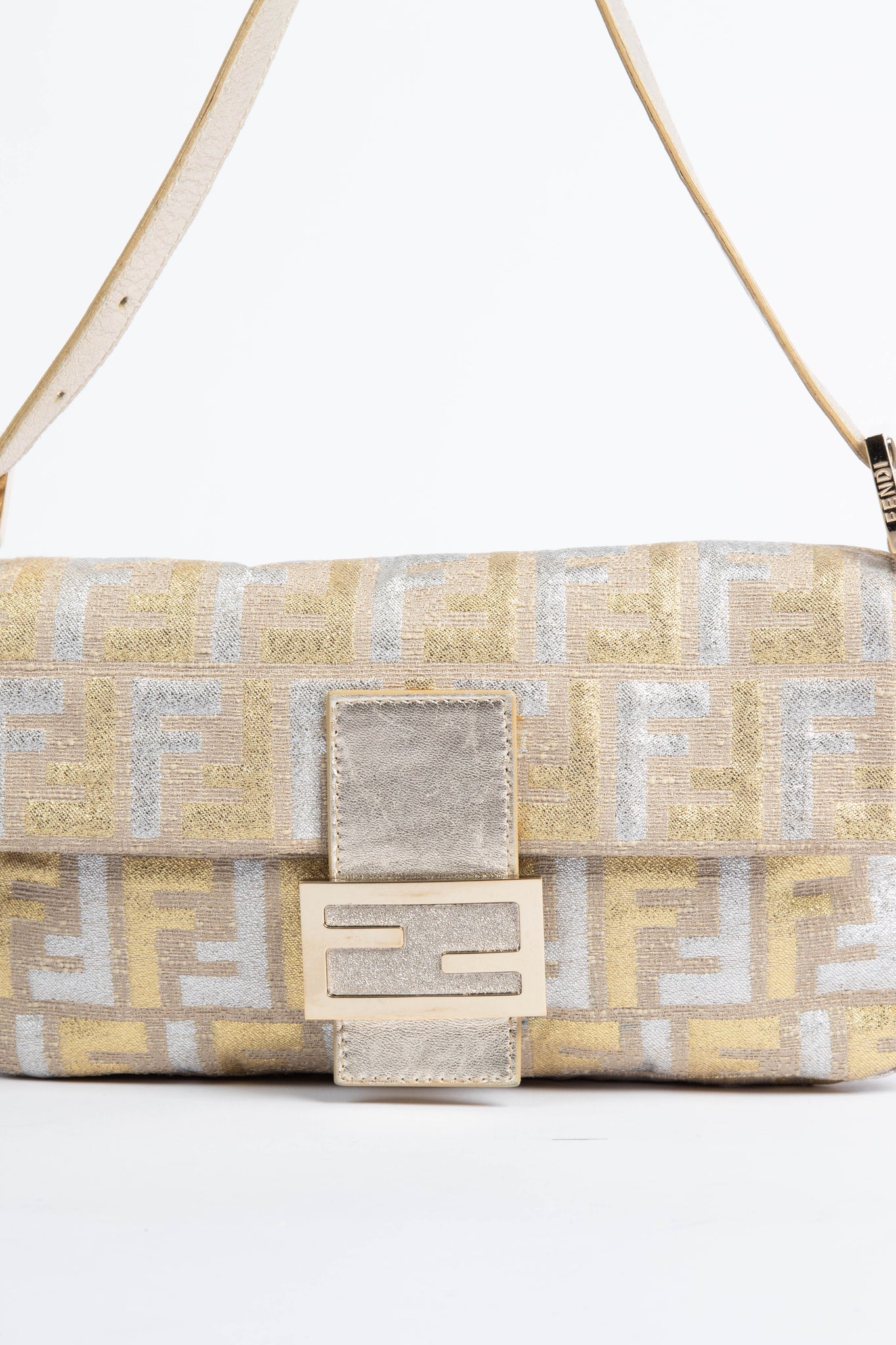 Vintage Fendi Metallic Zucca Baguette Shoulder Bag