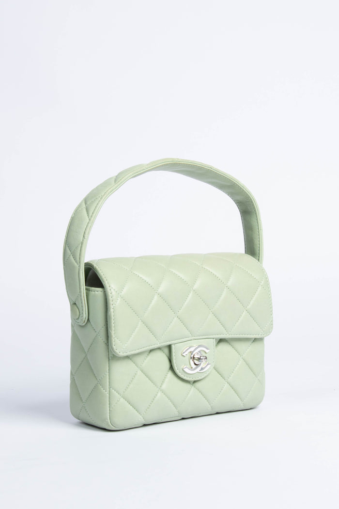 90s Chanel Pastel Green Leather Mini Top Handle Bag