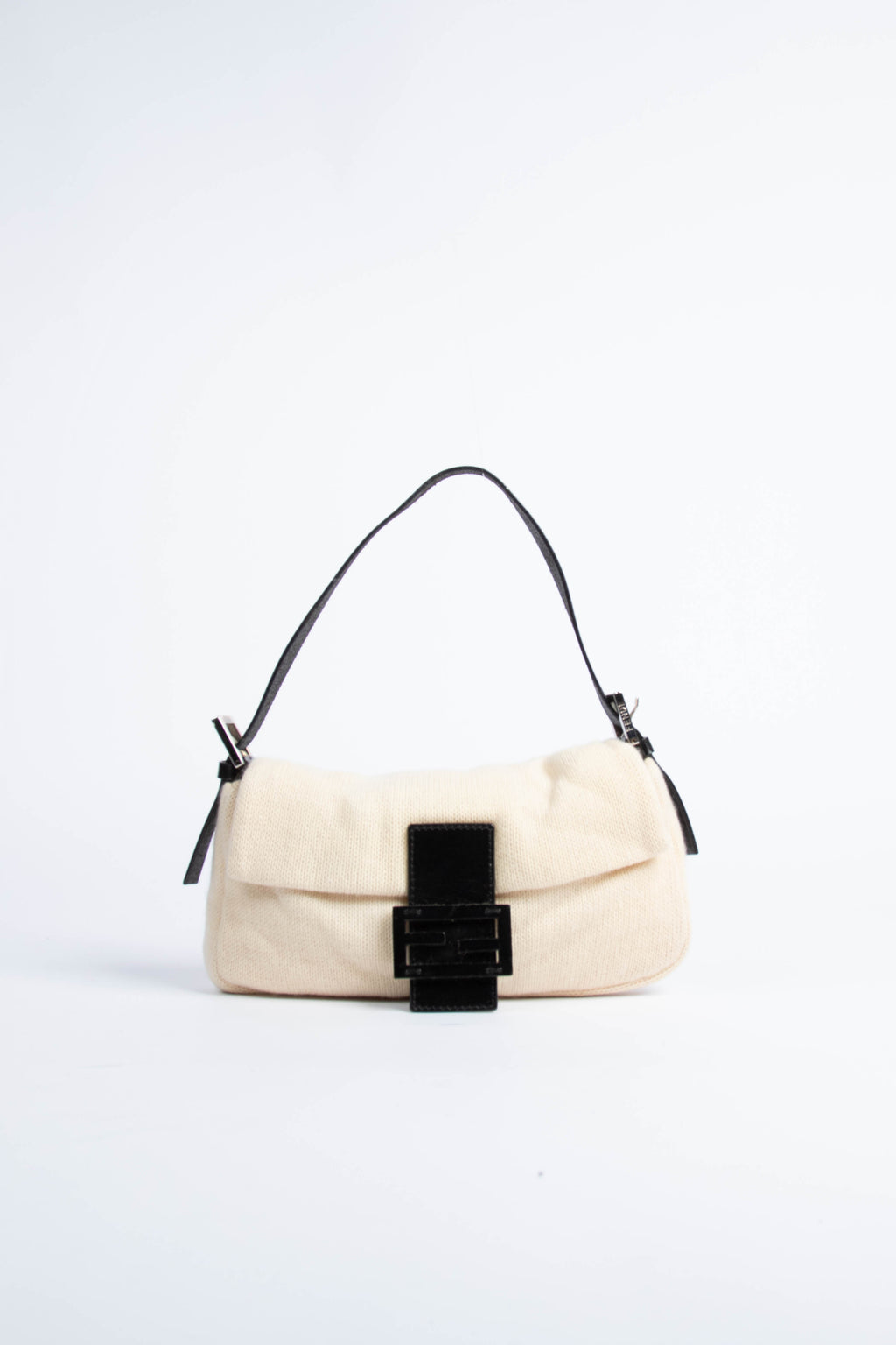 Vintage Fendi Cream Cashmere Baguette Shoulder Bag