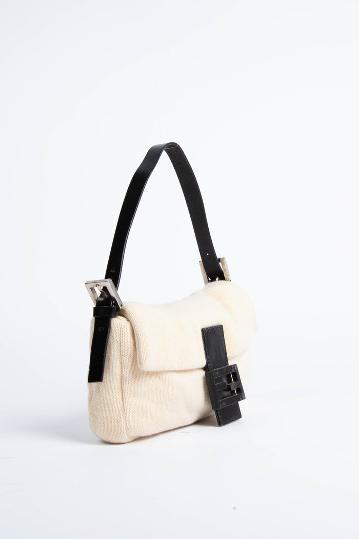 Vintage Fendi Cream Cashmere Baguette Shoulder Bag