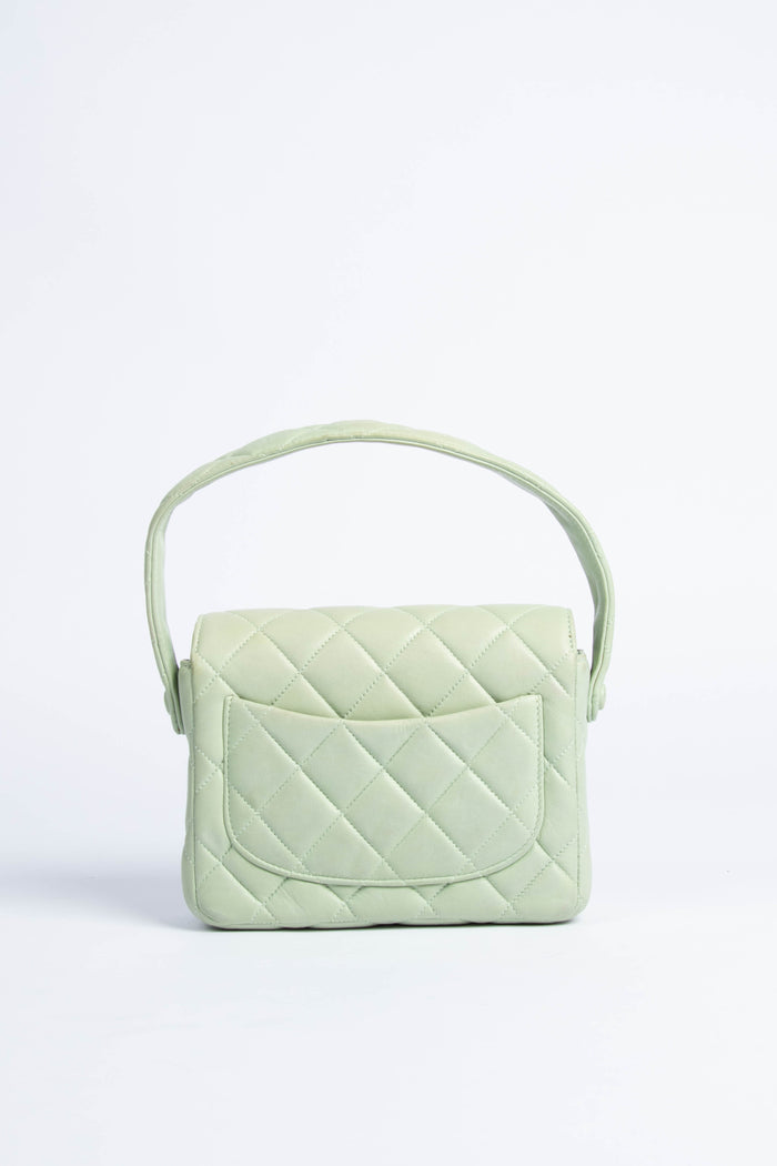 90s Chanel Pastel Green Leather Mini Top Handle Bag