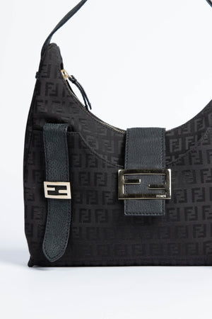 Vintage Fendi Black Zucchino Shoulder Bag