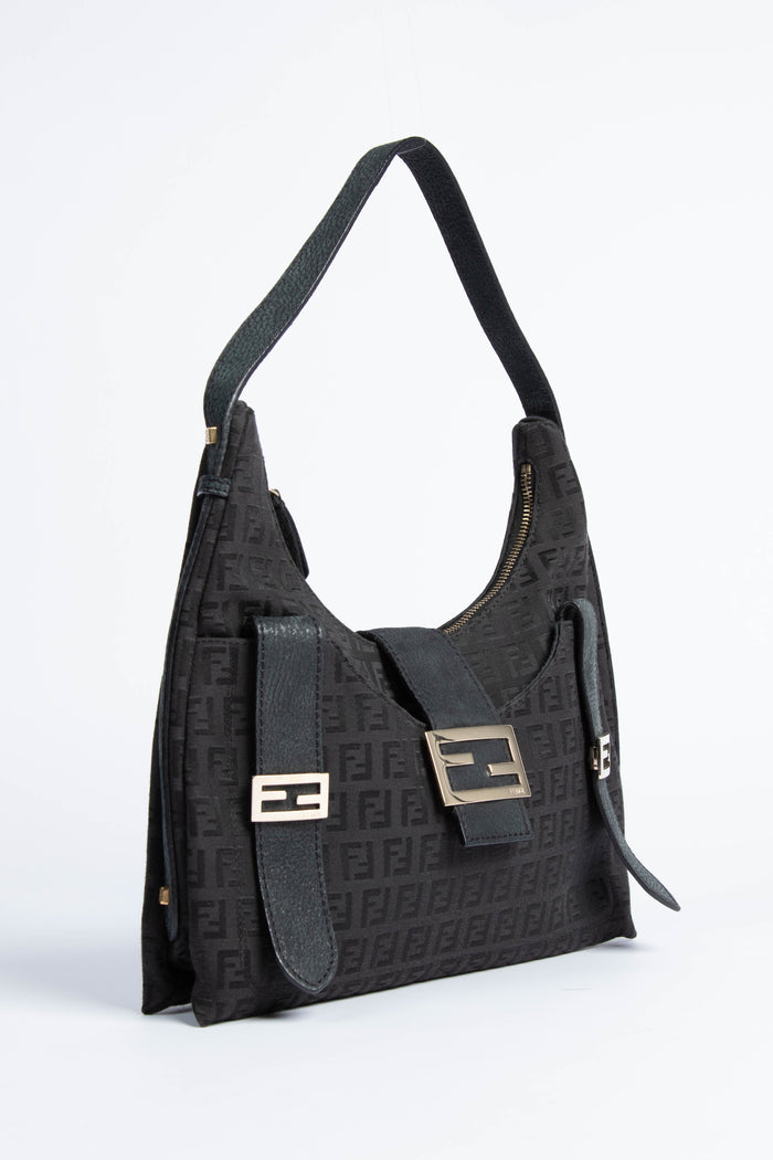 Vintage Fendi Black Zucchino Shoulder Bag