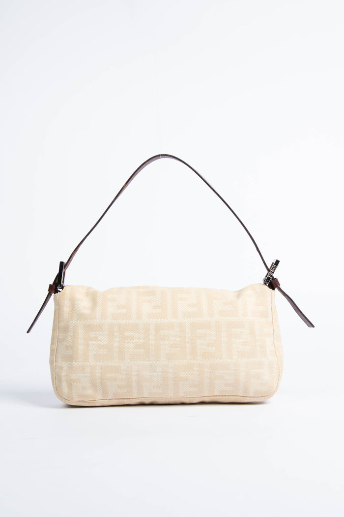 Vintage Fendi Cream Canvas Zucca Baguette Shoulder Bag