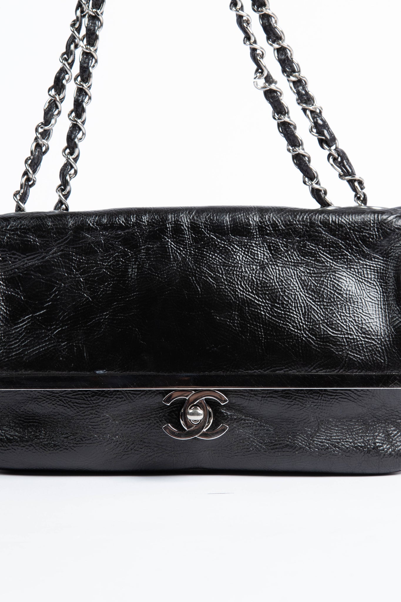 2000s Chanel Black Textured Leather Shoulder Bag with SHW