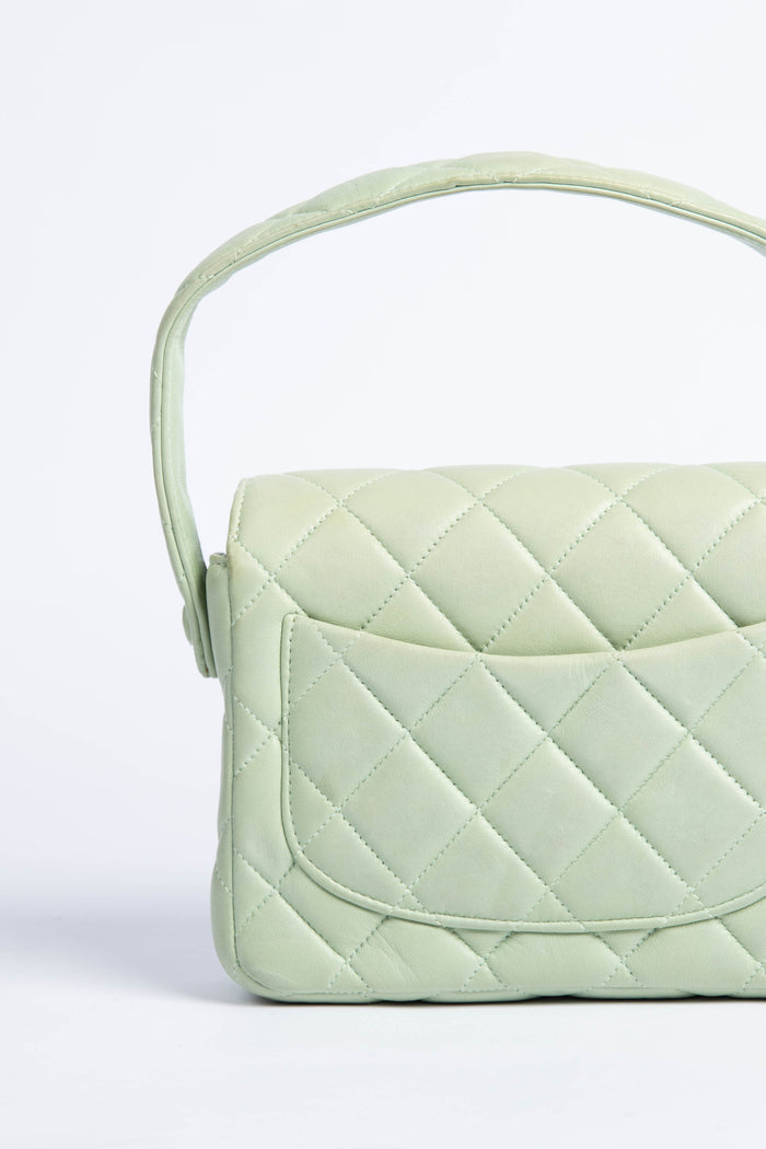 90s Chanel Pastel Green Leather Mini Top Handle Bag