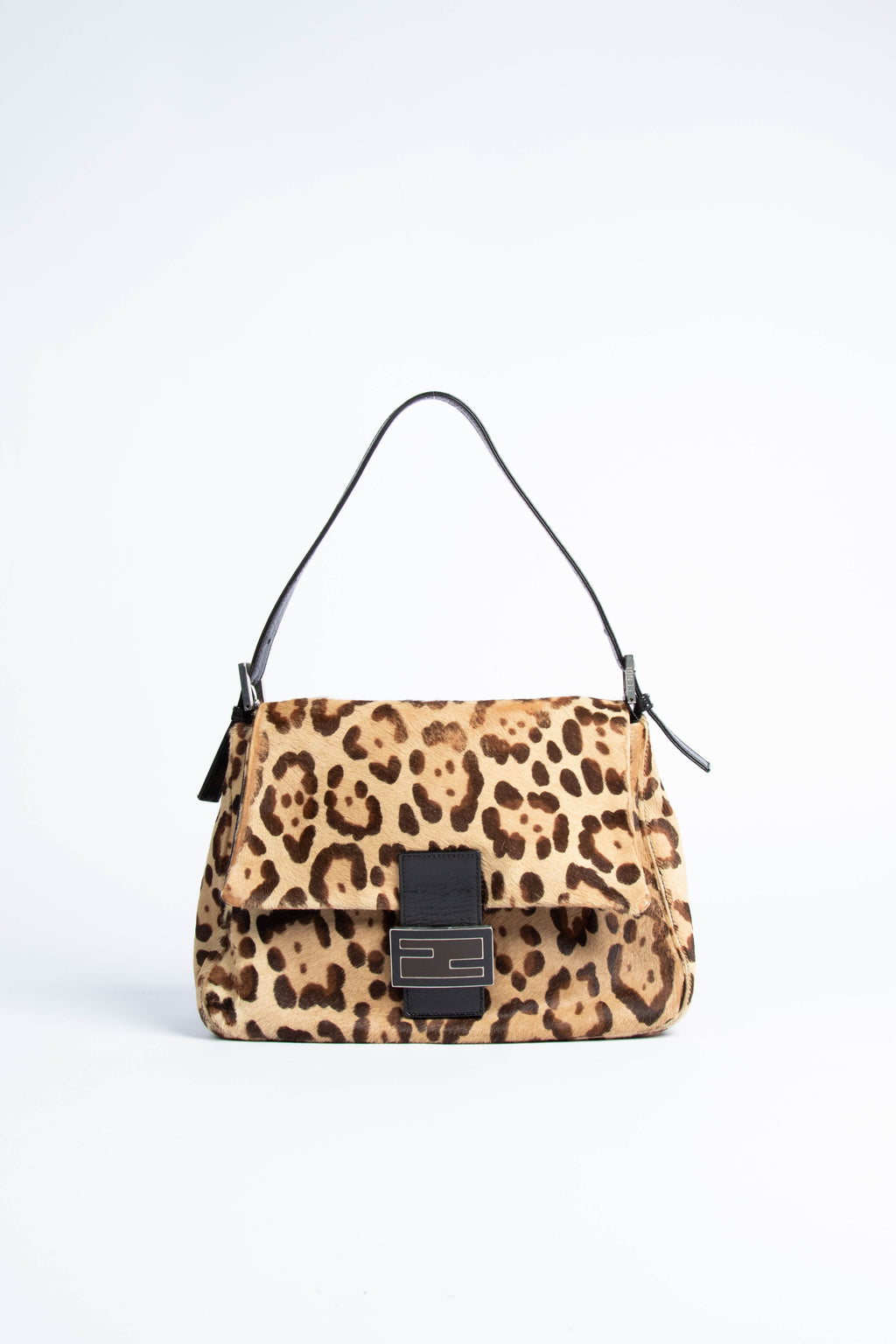 Vintage Fendi Leopard Pony Hair Mamma Baguette Shoulder Bag