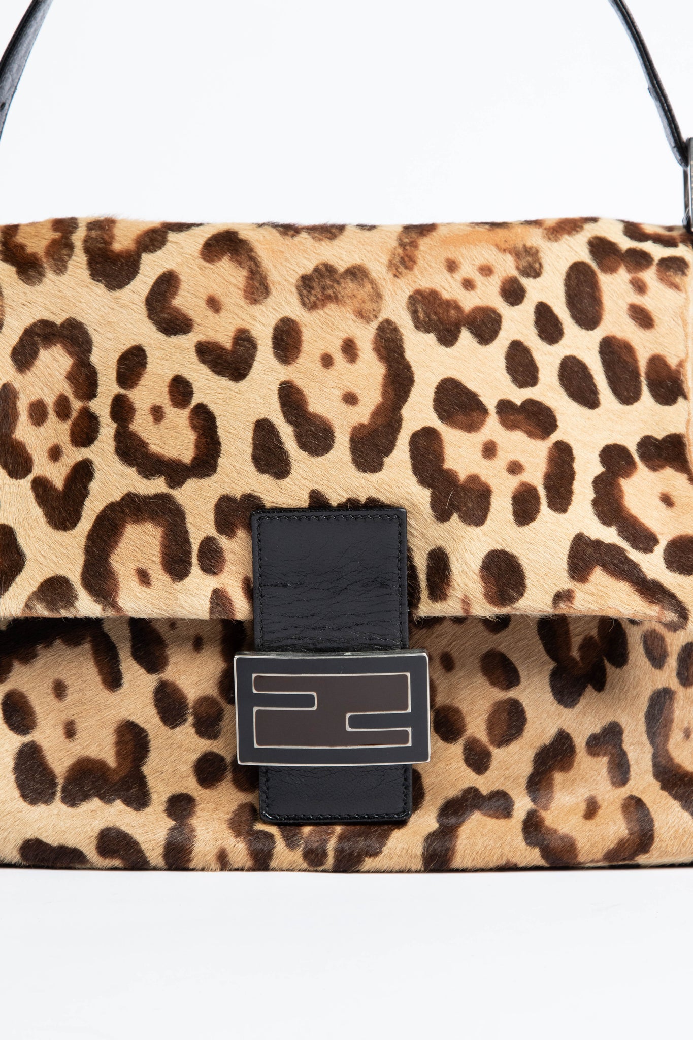 Vintage Fendi Leopard Pony Hair Mamma Baguette Shoulder Bag