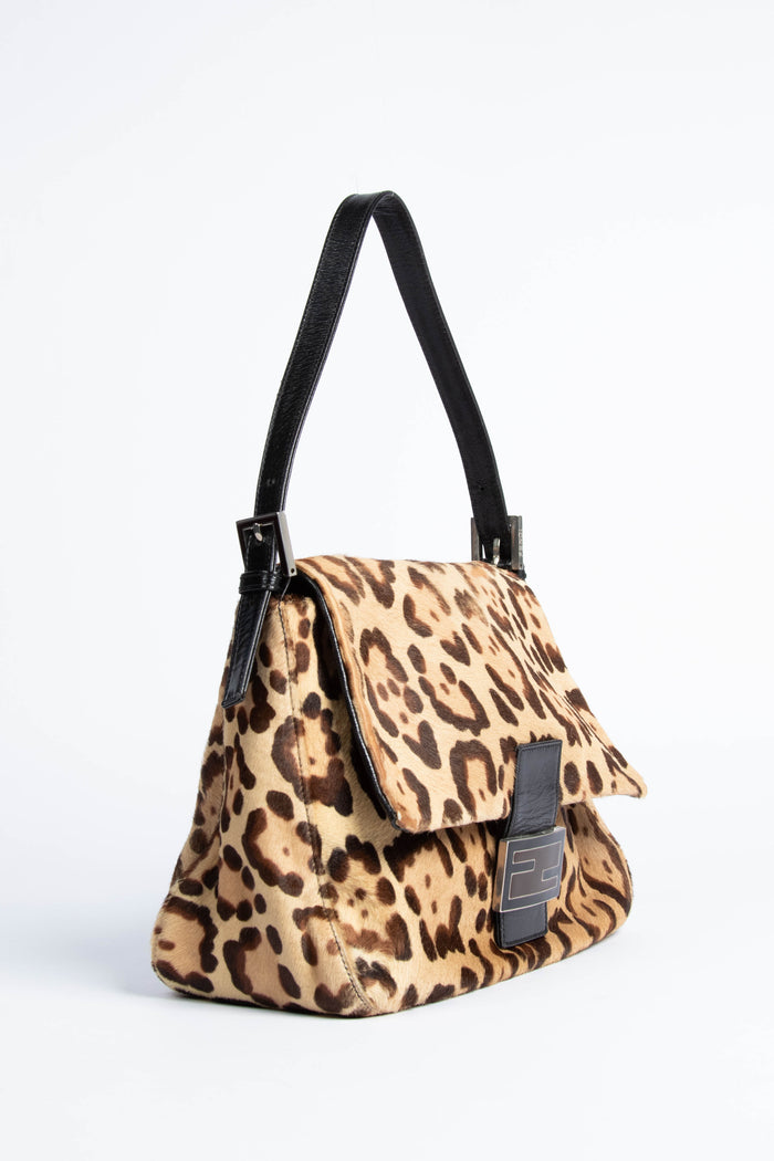 Vintage Fendi Leopard Pony Hair Mamma Baguette Shoulder Bag