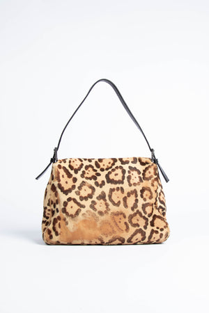 Vintage Fendi Leopard Pony Hair Mamma Baguette Shoulder Bag