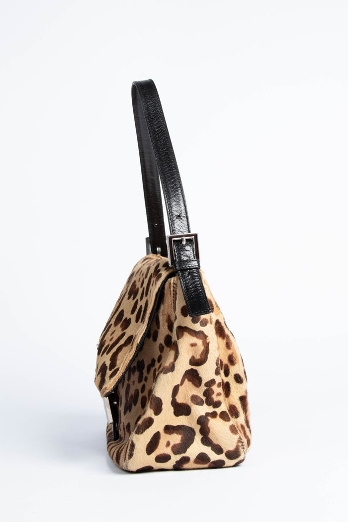 Vintage Fendi Leopard Pony Hair Mamma Baguette Shoulder Bag