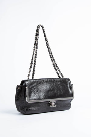 2000s Chanel Black Textured Leather Shoulder Bag with SHW