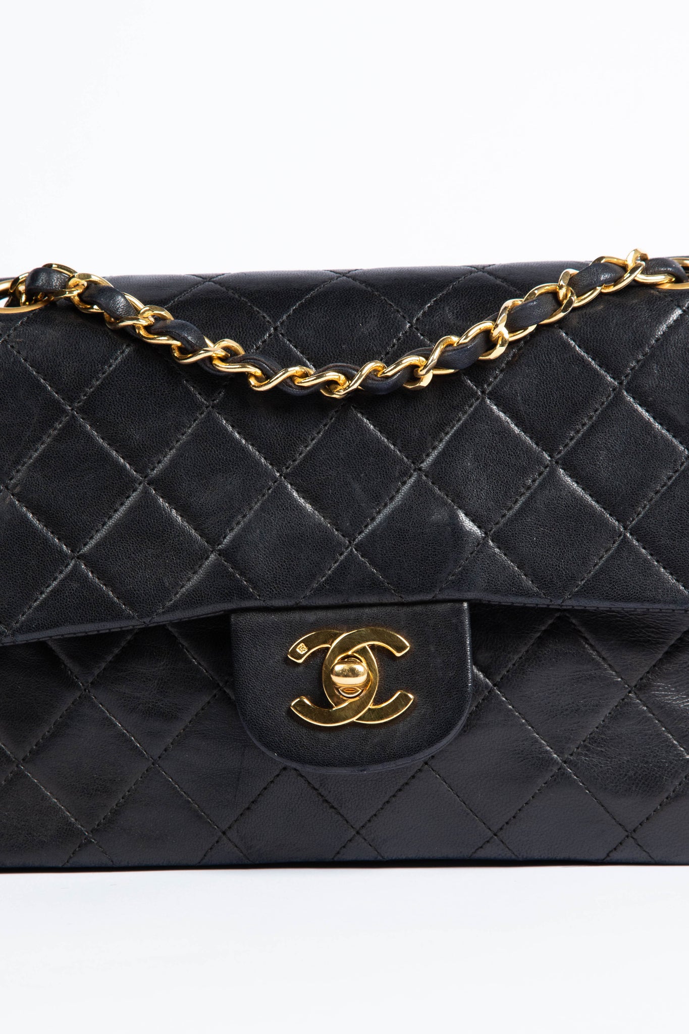 90s Chanel Black Lambskin Small Double Flap Shoulder Bag 24k GHW