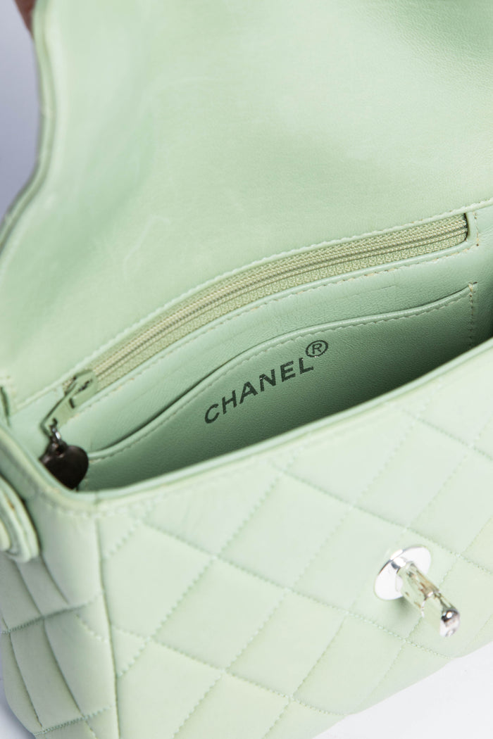 90s Chanel Pastel Green Leather Mini Top Handle Bag