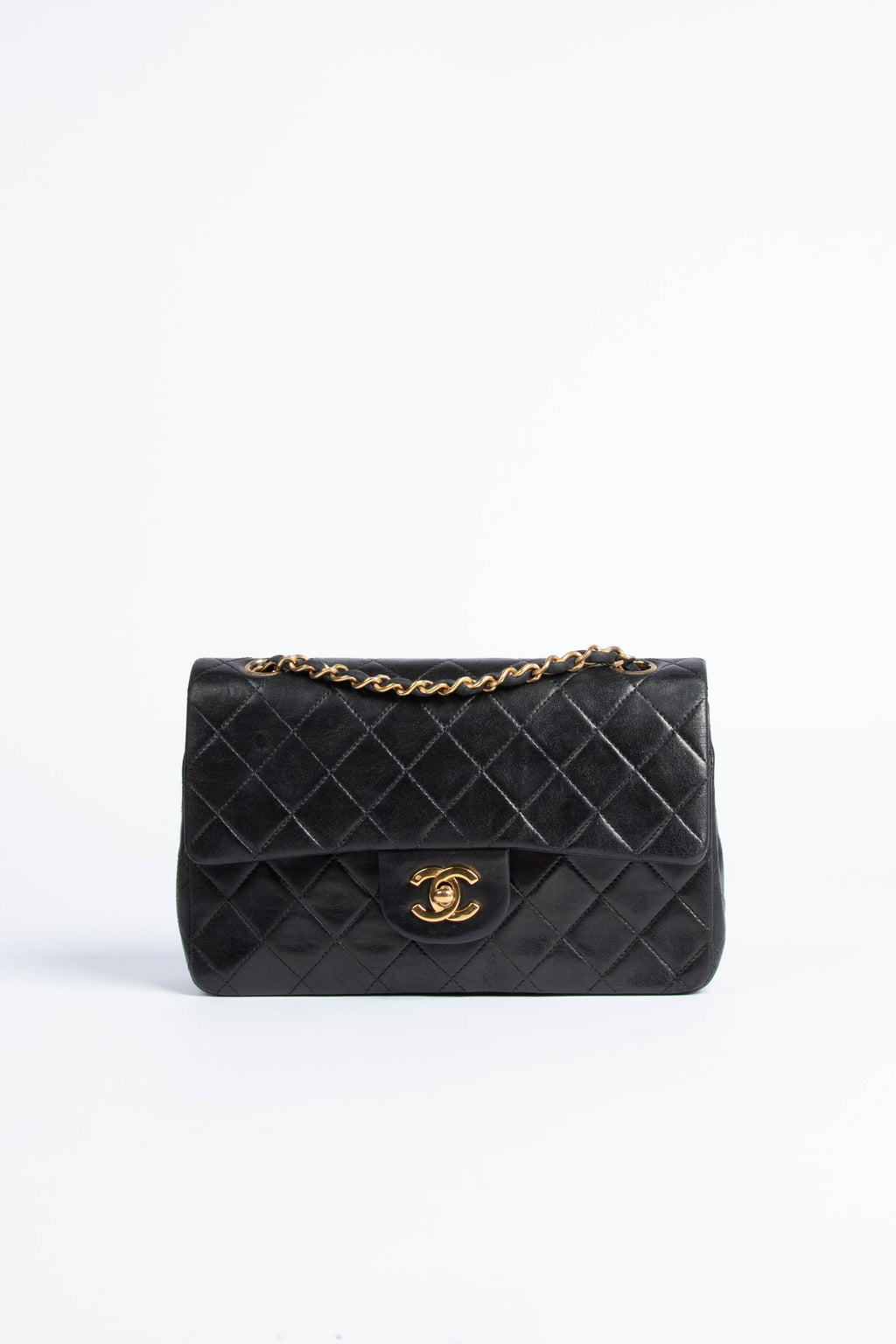 90s Chanel Black Lambskin Small Double Flap Shoulder Bag 24k GHW