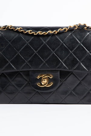 90s Chanel Black Lambskin Small Double Flap Shoulder Bag 24k GHW