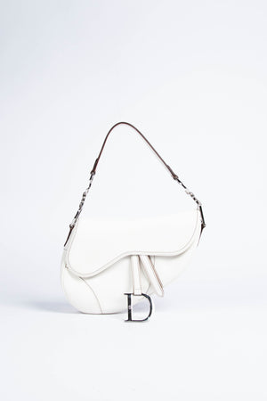 RARE Christian Dior White Leather Saddle Shoulder Bag