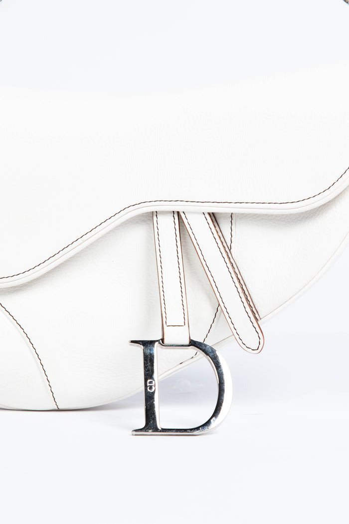 RARE Christian Dior White Leather Saddle Shoulder Bag