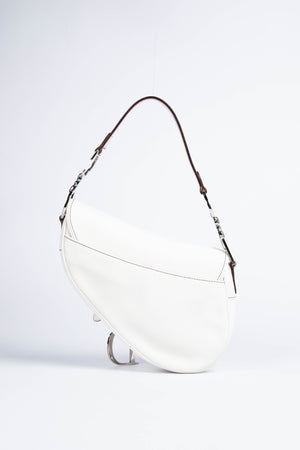 RARE Christian Dior White Leather Saddle Shoulder Bag