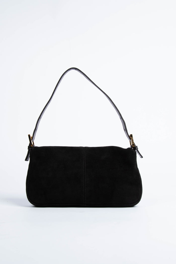 Vintage Fendi Black Suede Baguette Shoulder Bag