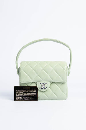 90s Chanel Pastel Green Leather Mini Top Handle Bag