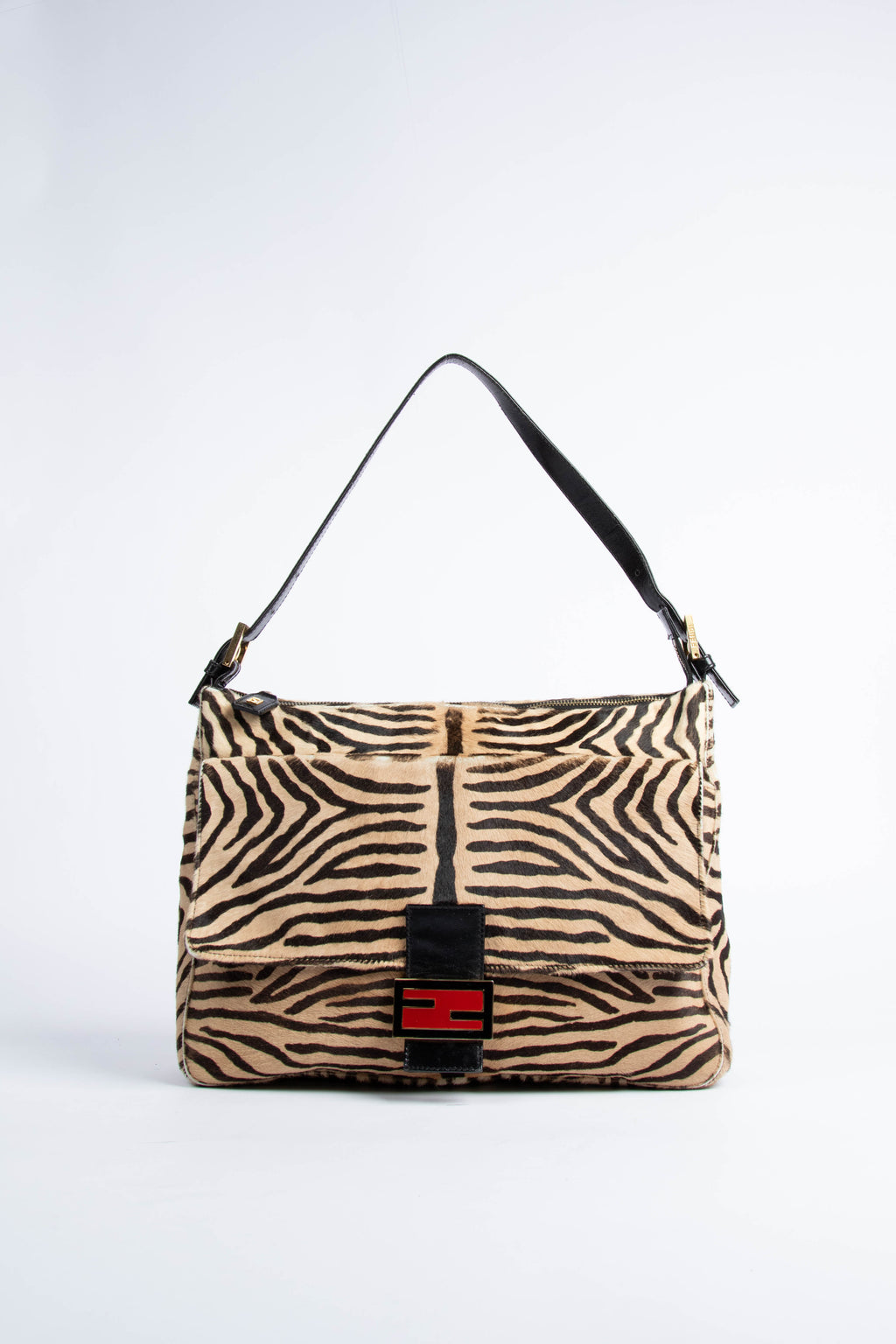 RARE Fendi Tiger Pony Hair Large Shoulder Bag