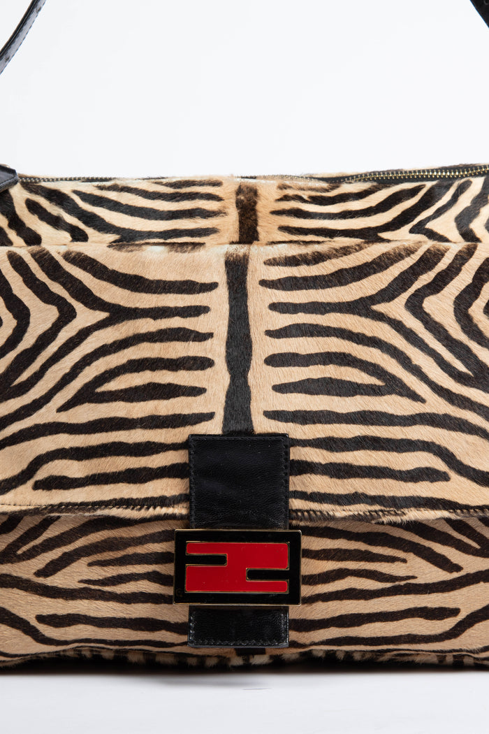 RARE Fendi Tiger Pony Hair Large Shoulder Bag