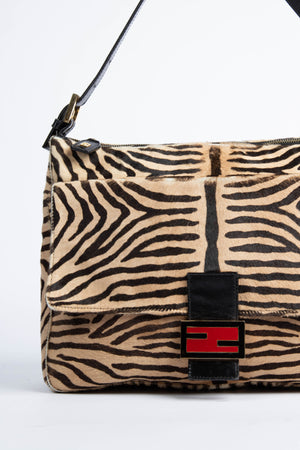 RARE Fendi Tiger Pony Hair Large Shoulder Bag