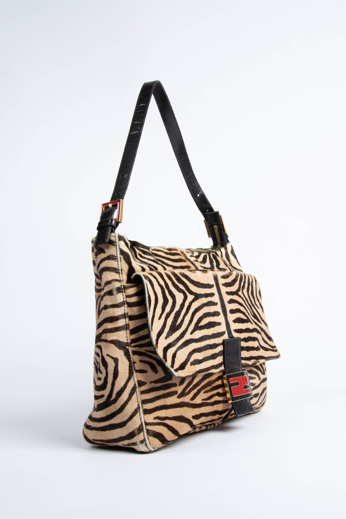 RARE Fendi Tiger Pony Hair Large Shoulder Bag