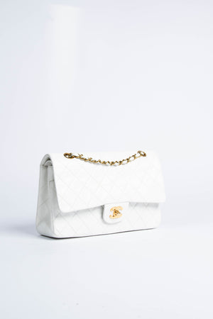 90s Vintage Chanel White Classic Medium Double Flap GHW