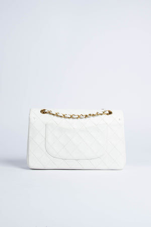 90s Vintage Chanel White Classic Medium Double Flap GHW