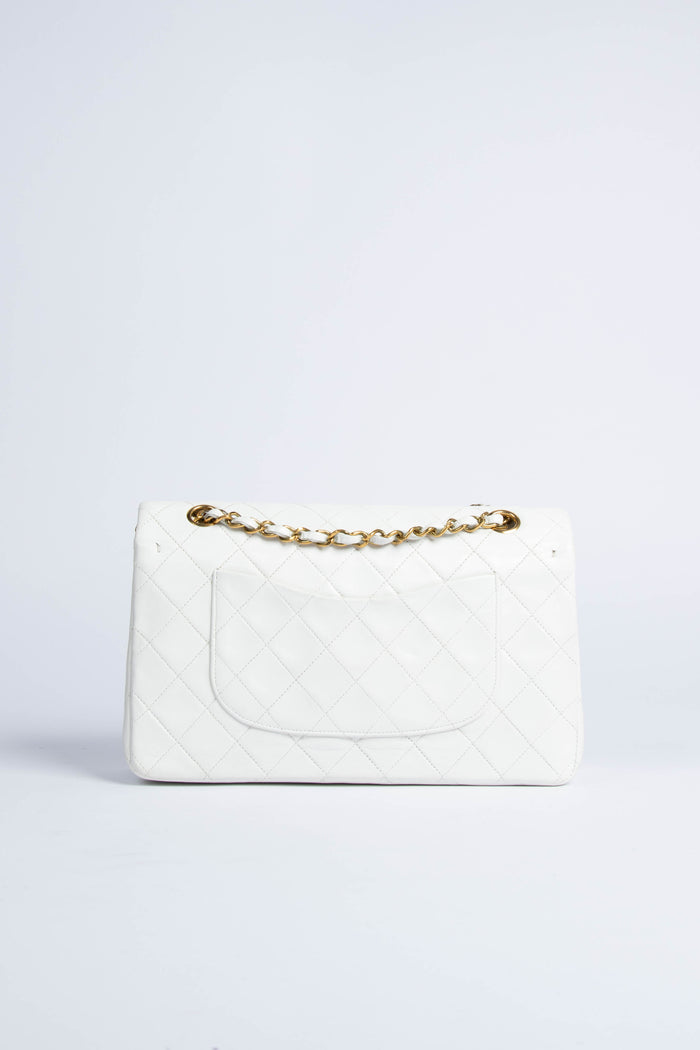 90s Vintage Chanel White Classic Medium Double Flap GHW