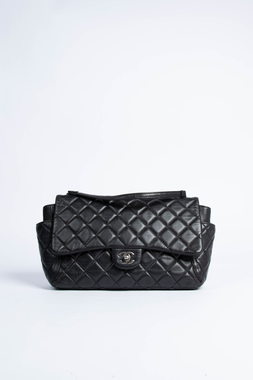 2014 Chanel Black Lambskin Large Single Flap Shoulder Bag SHW